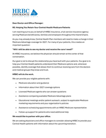Central Health Doctor/Office Letter